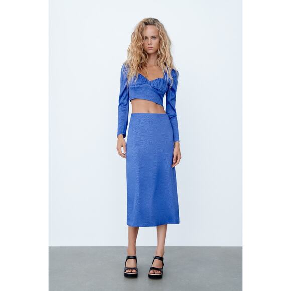 Zara Satin Side Slit Spotted Midi Skirt - Picture 12 of 12